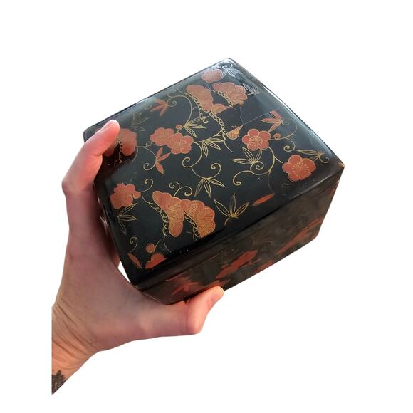 Vintage OMC Japan Triple 3 Stacking Trinket Jewelry Keepsake Boxes Lid Floral - Picture 6 of 6